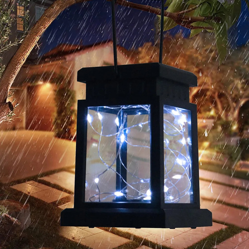 1pc LED Lantern Lamp Outdoor Garden Warm Light Waterproof Solar Powered Golden Copper Wire Hanging Lightweight
