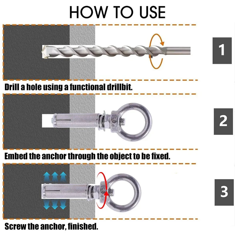 Heavy Duty Eyebolt M6 Stainless Steel Anchor Fastener Secure Concrete Lifting Ring Closed Hook Sleeve Wall Nut Hardware Fastener