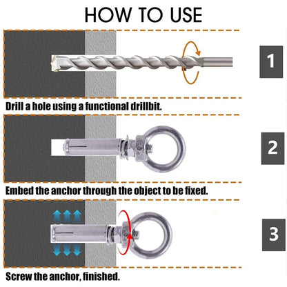 Heavy Duty Eyebolt M6 Stainless Steel Anchor Fastener Secure Concrete Lifting Ring Closed Hook Sleeve Wall Nut Hardware Fastener