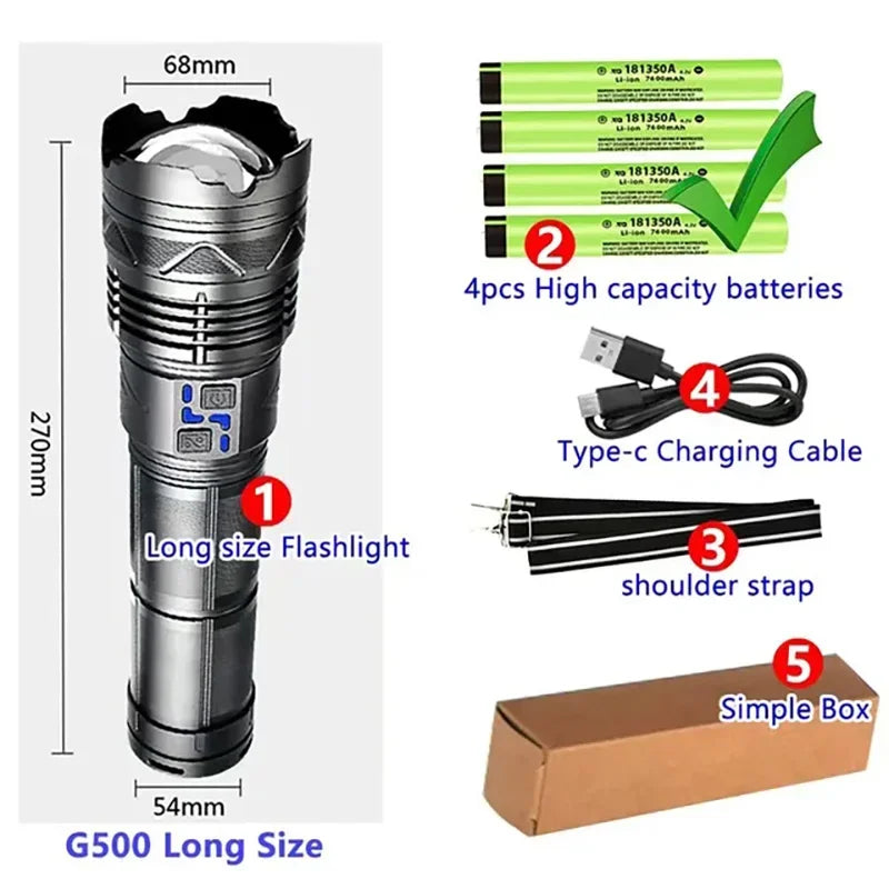 Ultra Bright 1000000LM Tactical Zoom Flashlight Rechargeable Torch