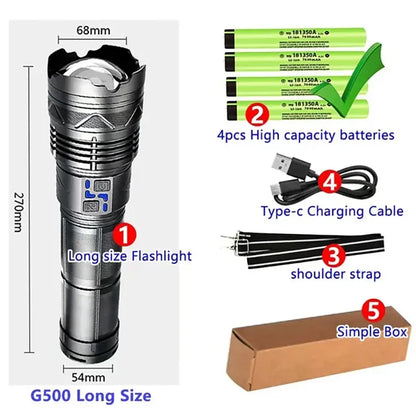 Ultra Bright 1000000LM Tactical Zoom Flashlight Rechargeable Torch