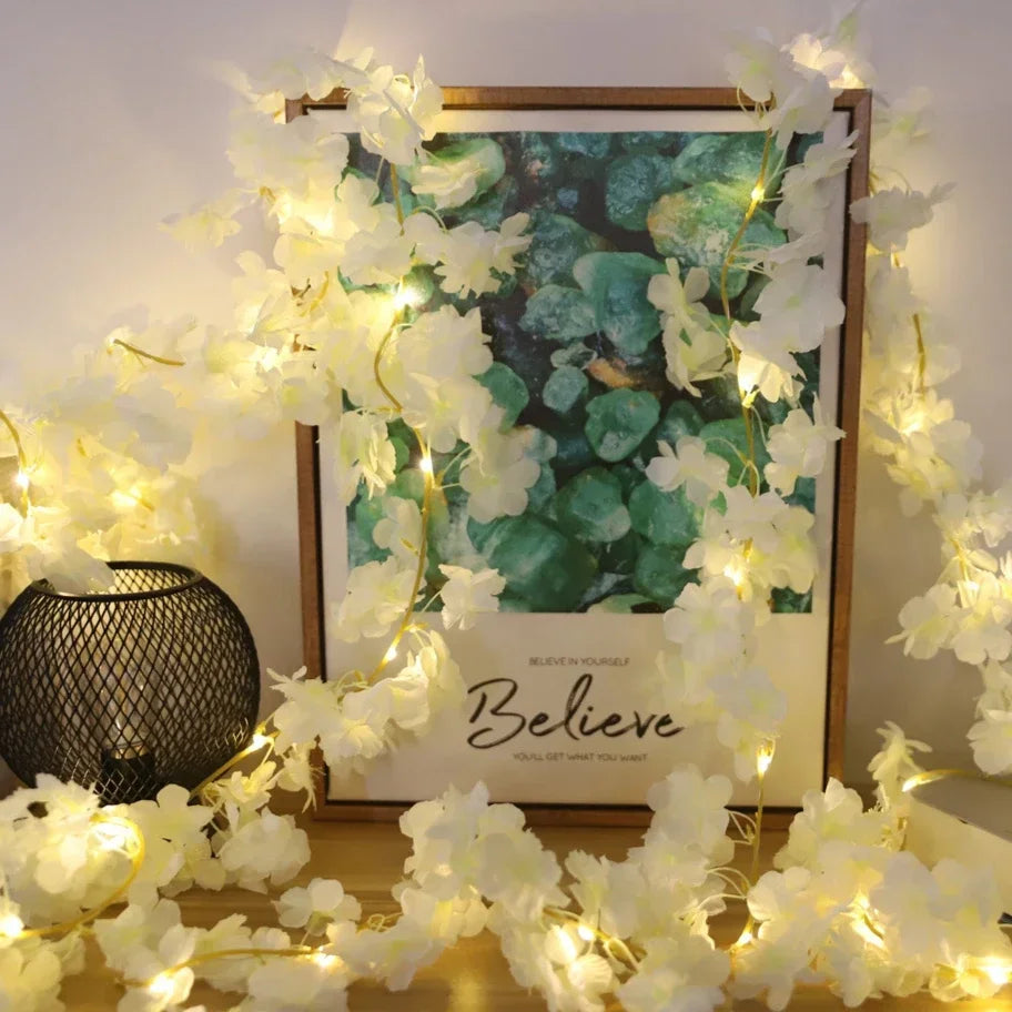 2M LED Cherry Blossom Wreath Bedroom Artificial Vine Decoration Fairy Light Wedding Proposal Valentine's Day String Lights