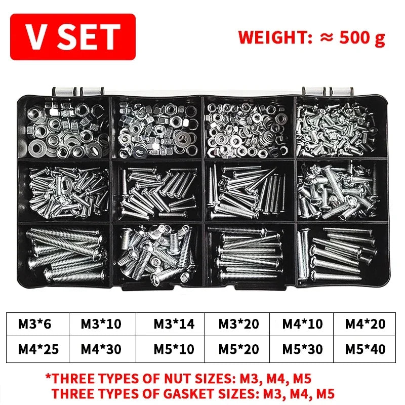 M3-M6 Phillips Pan Head Self-Tapping Screw Assortment Kit with Nuts and Washers Stainless Steel Fastener Set for DIY Machinery