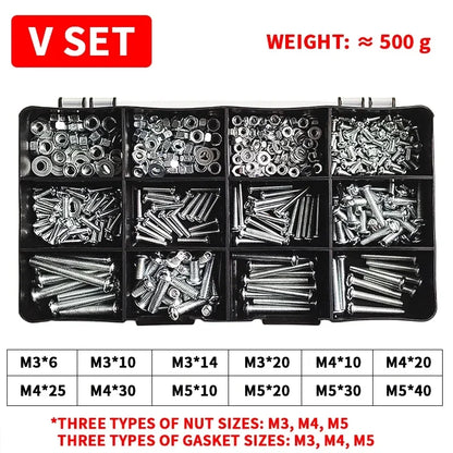 M3-M6 Phillips Pan Head Self-Tapping Screw Assortment Kit with Nuts and Washers Stainless Steel Fastener Set for DIY Machinery