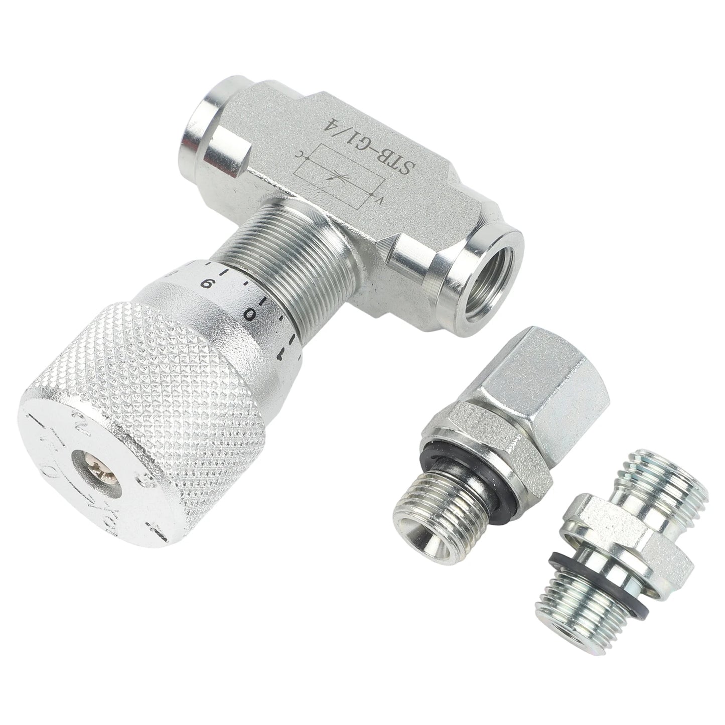 Two Way Throttle Valve with 08L Connector for Hydraulic and Pneumatic Circuits Carbon Steel Construction with NPT Female Thread