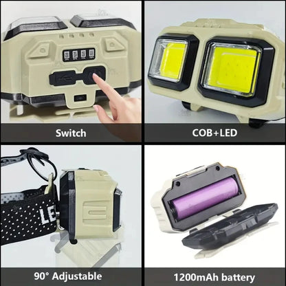 Powerful LED Headlamp COB Sensor Rechargeable Head Torch for Outdoor