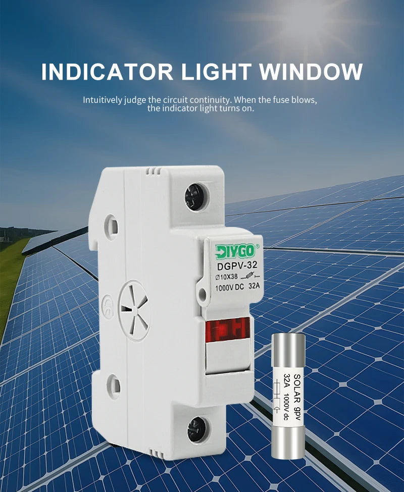 Solar PV 1000V Fuse Holder for 10x38mm PV Fuse Link Photovoltaic System Protection Base No Fuse