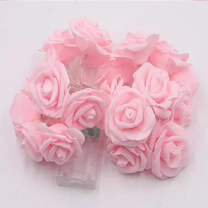 Battery Powered LED Rose Flower String Lights Night Lamp for Wedding Party Valentines Day Decoration Garland