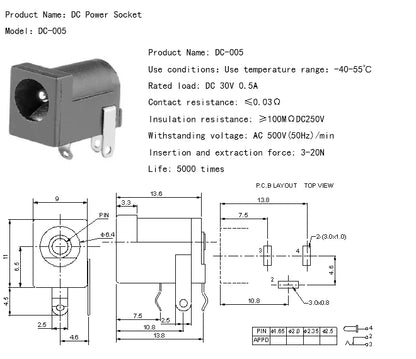 5PCS DC-005 DC Power Socket 5.5x2.1mm Power Holder Connector