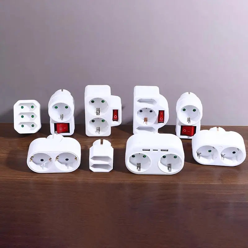 16A Plug Adapter Travel Charging German Standard Power Converter For Portugal Turkey 1 To 3 Plug EU Socket Adapter With Switch