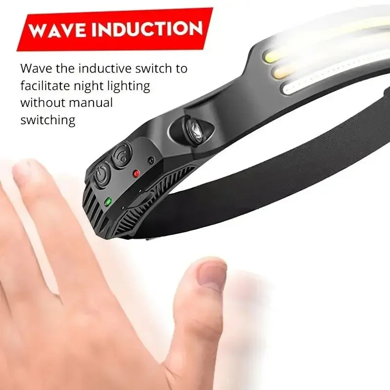 COB LED Headlamp 6000K 350 Lumens | 5 Modes, Motion Sensor, IPX4, 1200mAh Rechargeable | Climbing Running Cycling