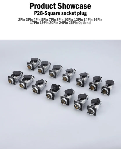 P28 Aviation Connector Square Flange Socket Male Female Circular Butt Joint 2/3/4/5/7/10/12/14/16/19/20/24 Pin P28K2Q PLS28
