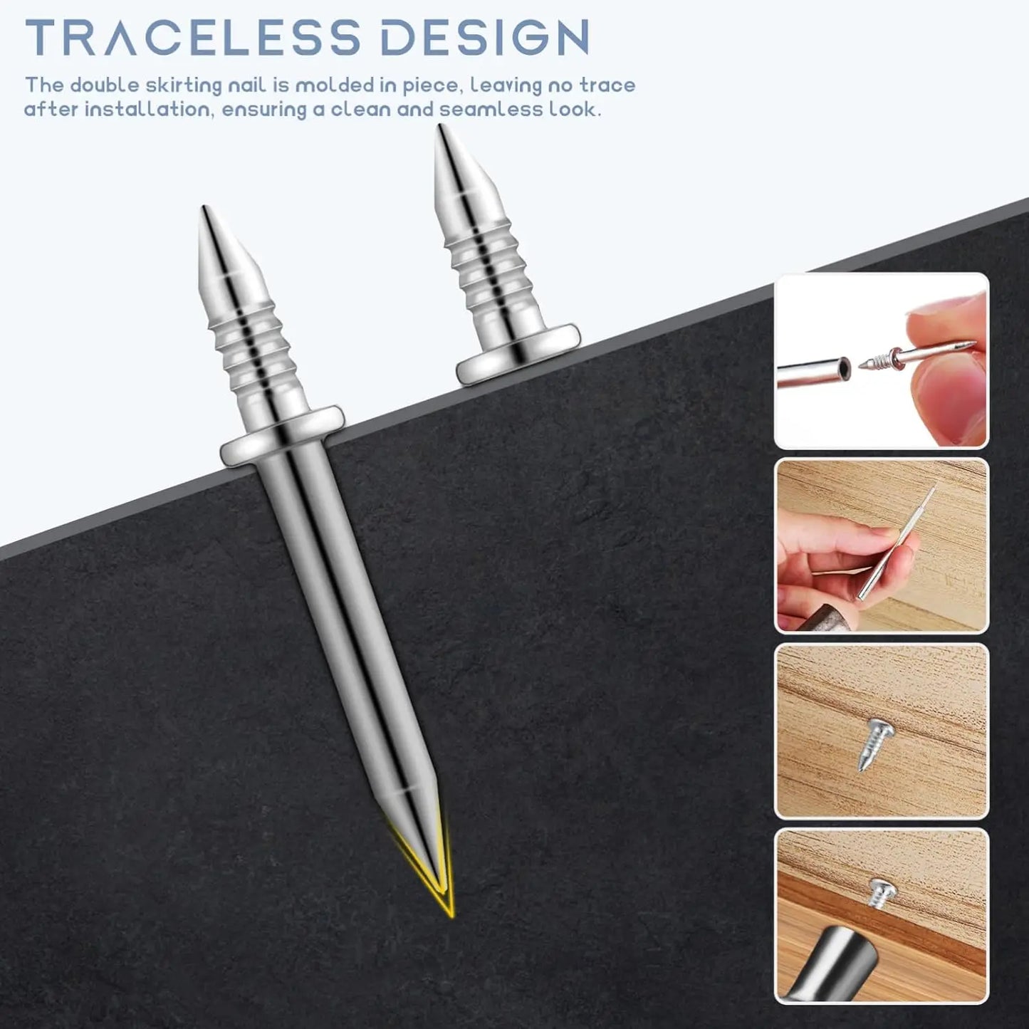 Double Head Seamless Nails — Skirting Board Thread Nail No-Trace Metal Rust-Proof Fixator for Wood 200pcs