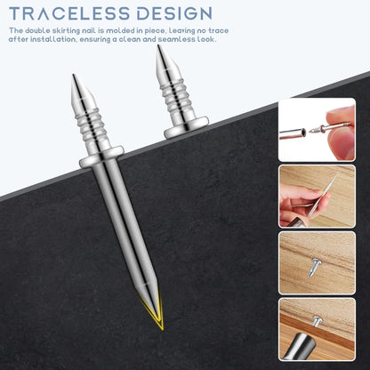 Double Head Seamless Nails — Skirting Board Thread Nail No-Trace Metal Rust-Proof Fixator for Wood 200pcs