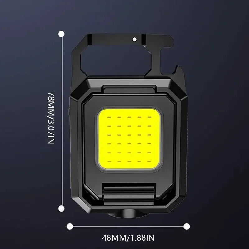 COB Work Light USB Rechargeable Lamp Flashlight Mini Keychain Light with 90° Foldable Side Lights Super Bright Portable Lanterns