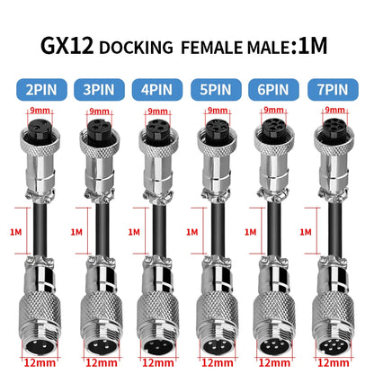 GX12 Waterproof Connector 2-7 Pin Aviation Plug Socket with Power Cable for Industrial Machinery
