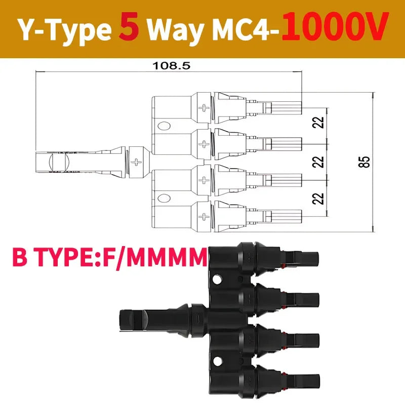 PV T Branch Photovoltaic Solar Connector 1000V 30A Male Female 1 to 2 3 4 5 6 PV Plug 2 3 4 5 6IN 1OUT Adapter