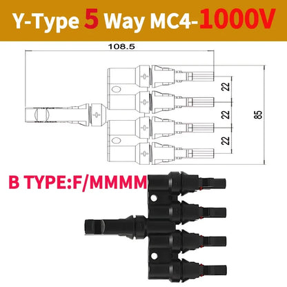 PV T Branch Photovoltaic Solar Connector 1000V 30A Male Female 1 to 2 3 4 5 6 PV Plug 2 3 4 5 6IN 1OUT Adapter