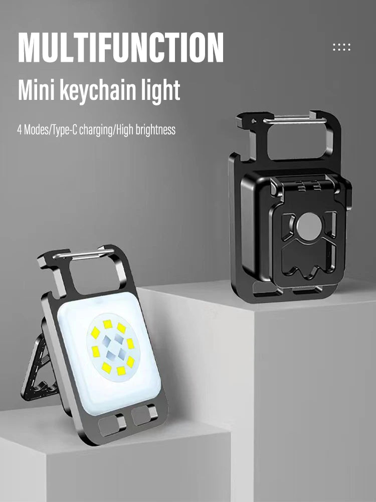 Mini Portable Multifunction Keychain Flashlight 4 Light Modes Built In Battery USB Rechargeable Strong Magnetic Work Light