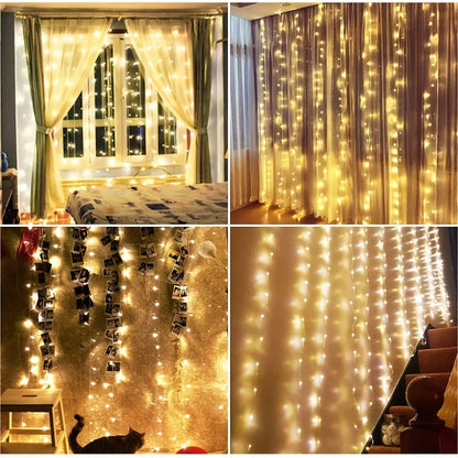 Xmas Holiday LED String Lights Remote Controlled 8 Modes Fairy Curtain USB Powered for Bedroom Living Room Decor 3x1M / 3x2M / 3x3M