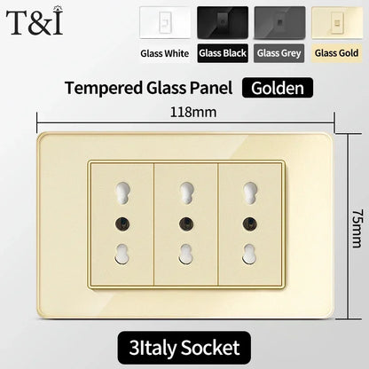 118-Style EU/CL Dual Socket with USB-C PD 20W Tempered Glass Italy & Chile Outlet for Home Office
