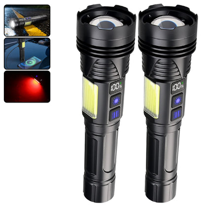 Outdoor Rechargeable RGB Led Flashlight Zoomable Torch Strong Light 11 Mode Tactical Lamp for Camping Fishing Emergency Lantern