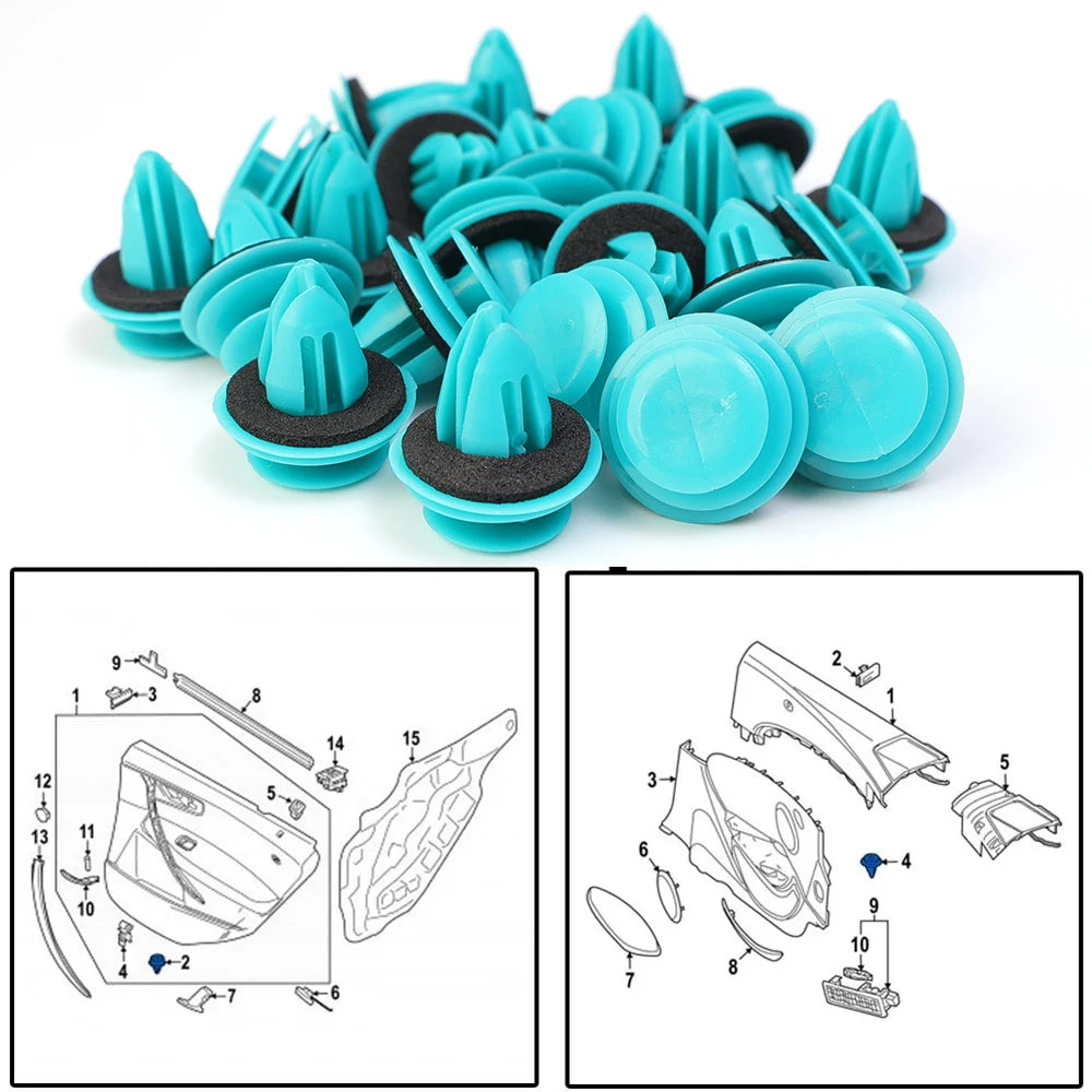Green Nylon Retaining Clip for Toyota Bumper &amp; Door — Auto Vehicle Retainer Fastener Rivet 20/40pcs