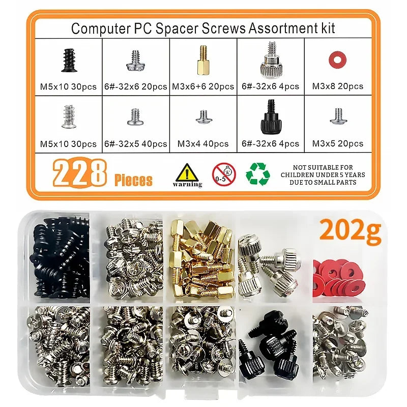 Motherboard Standoffs & PC Screws Assortment Kit — HDD SSD Case Mainboard M3 6#-32
