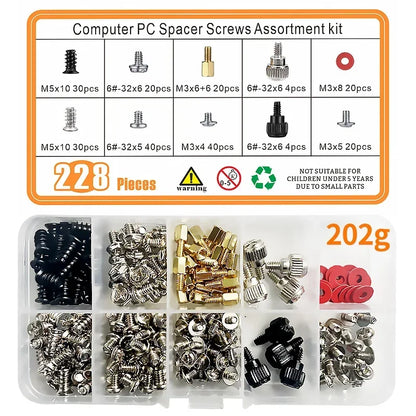 Motherboard Standoffs & PC Screws Assortment Kit — HDD SSD Case Mainboard M3 6#-32