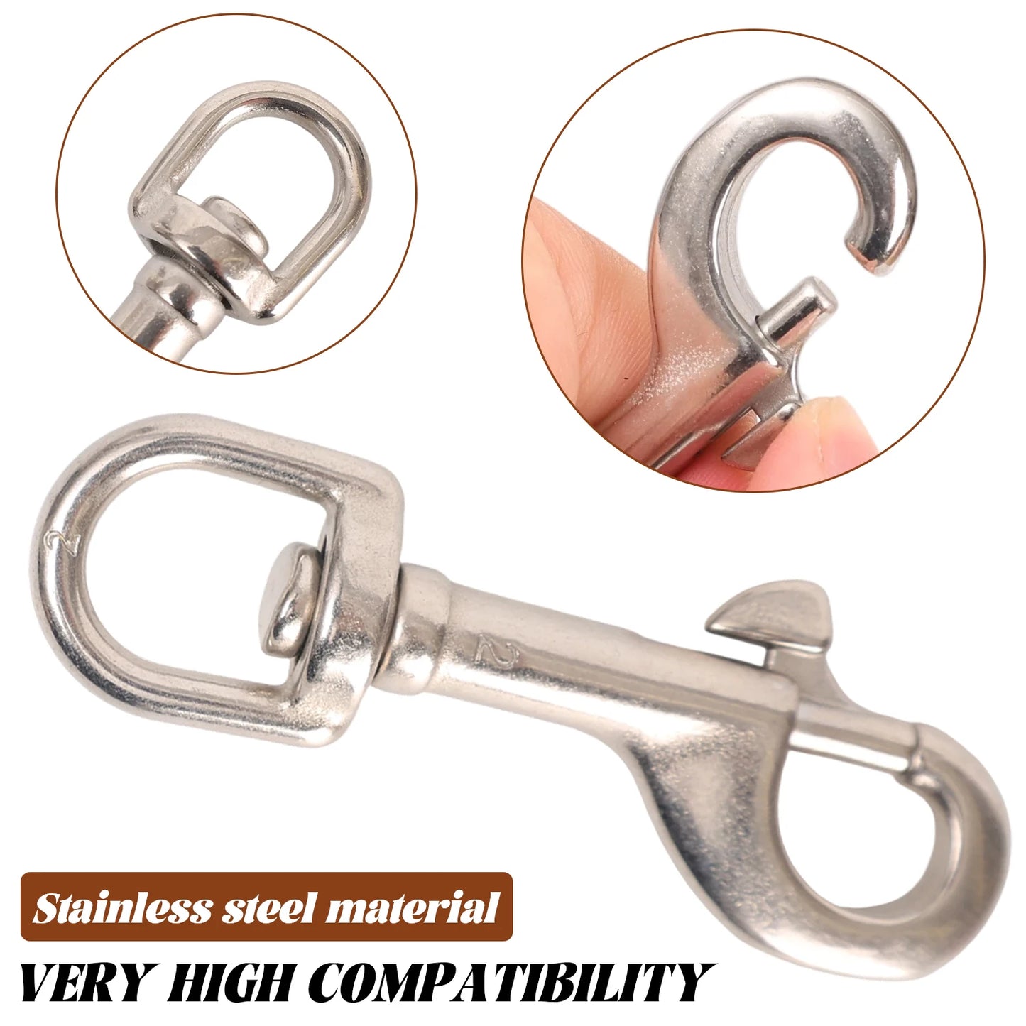 5/1pcs Stainless Steel Swivel Eye Bolt Spring Snap Hook Marine Diving D Ring Snap Hooks with Swivel for Scuba Diving Pet Leash