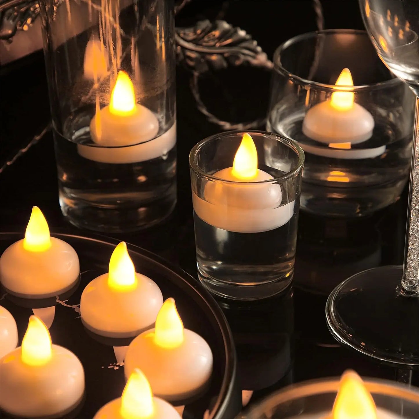 LED Flameless Floating Candle Battery Powered Flickering Electronic Candle Waterproof Floating Tealight Wedding Party Decor Lamp