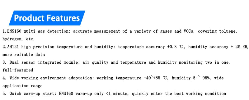 ENS160 AHT21 CO2 eCO2 TVOC Air Quality and Temperature Humidity Sensor