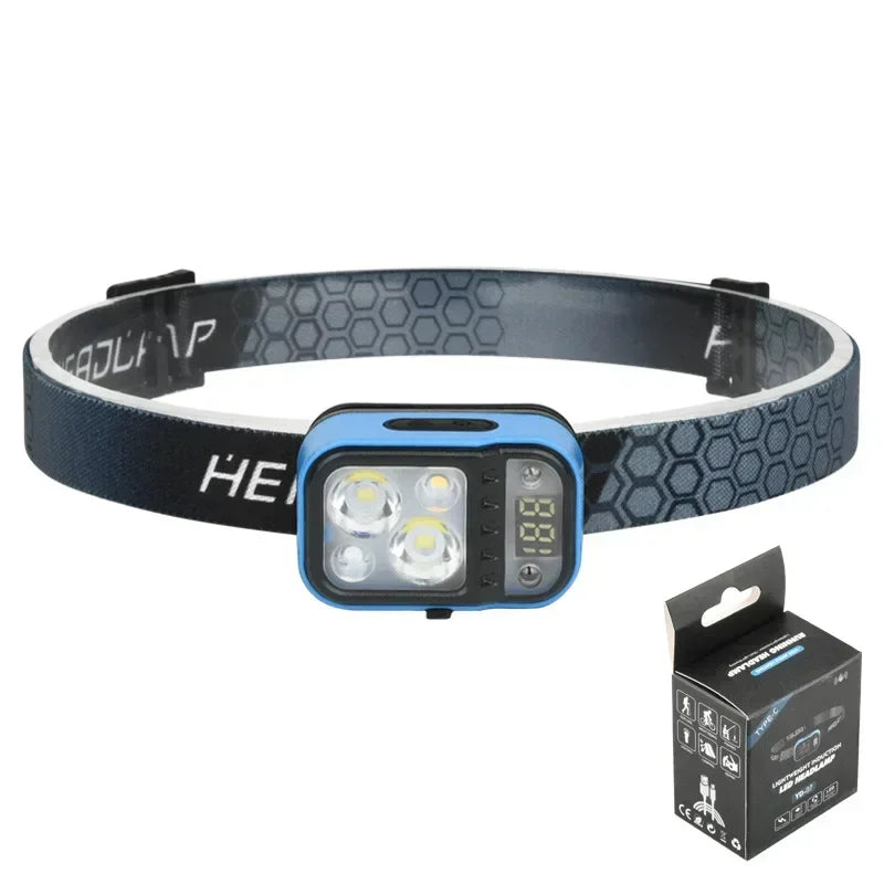 Multi-light Source Headlamp Red Light Portable LED Head Lamps Rechargeable Headlight Built-in Battery Display Waterproof Lamp