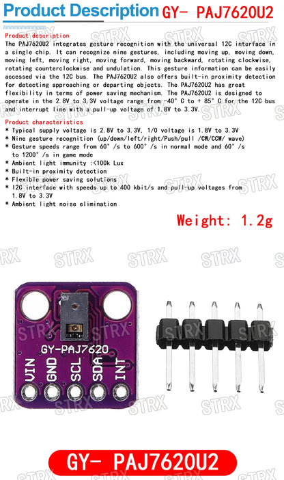 PAJ7620U2 Gesture Recognition Sensor & VL6180 Optical Range Finder Module