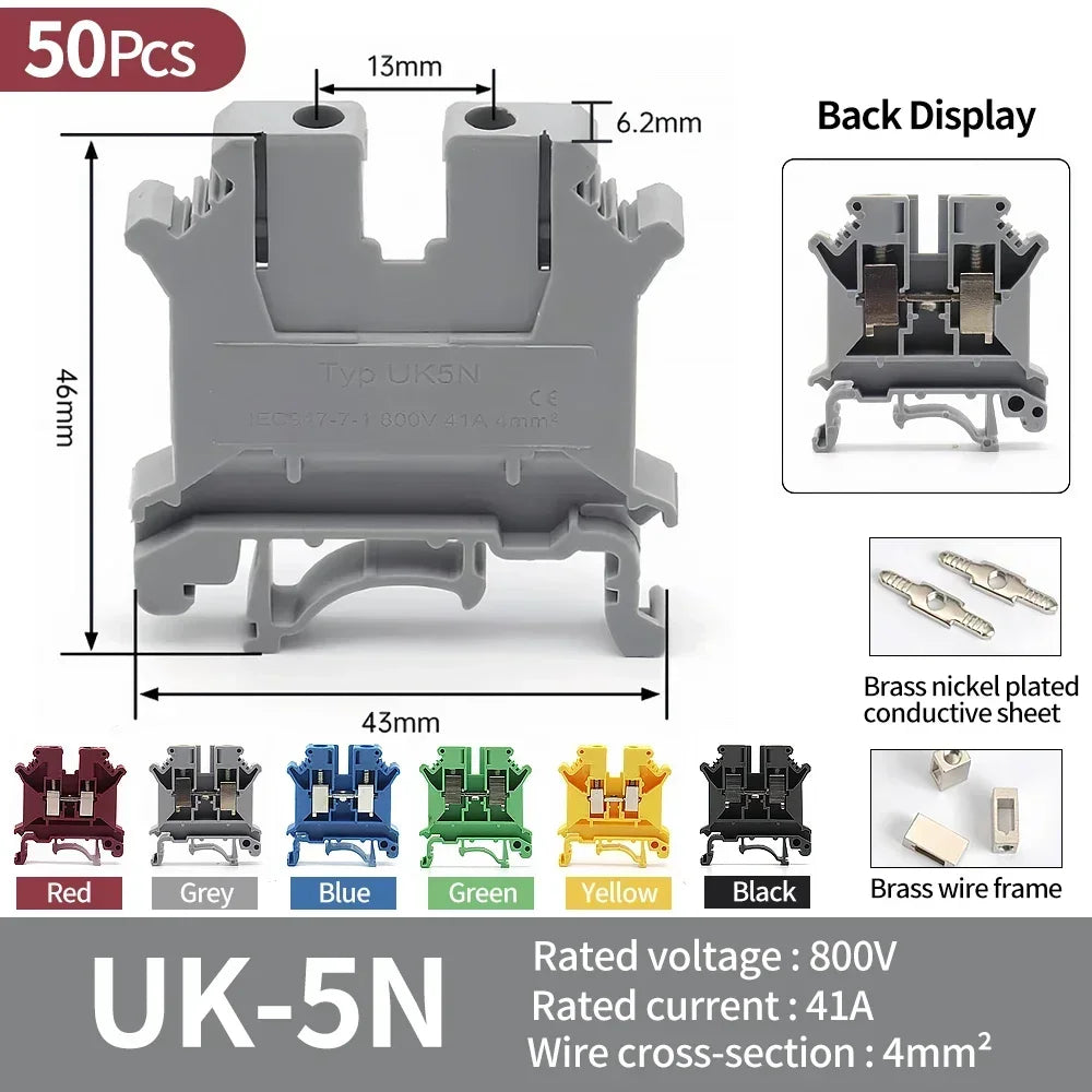 Premium Brass UK Screw Clamp Connector for Wiring DIN Rail Mounted UK1.5N 2.5B 3N 5N 6N 10N 16N 25N 35N 50N