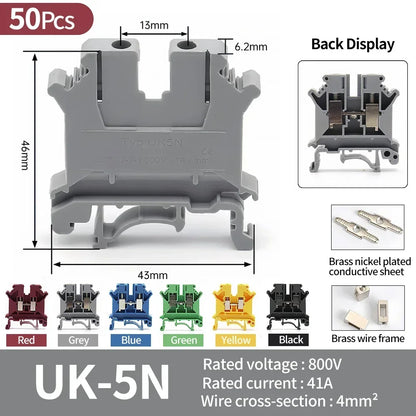 Premium Brass UK Screw Clamp Connector for Wiring DIN Rail Mounted UK1.5N 2.5B 3N 5N 6N 10N 16N 25N 35N 50N