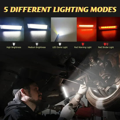 Folding COB XPE LED Work Light Flashlight USB Rechargeable Torch Magnetic Base & Hook, Emergency Car Inspection Lamp Red SOS