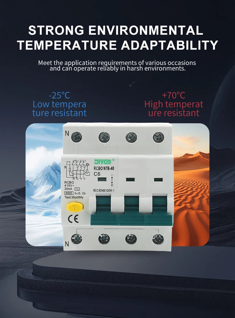 RCBO 3P+N Electro-Magnetic Residual Current Circuit Breaker with Overcurrent Leakage Protection 240V 4P