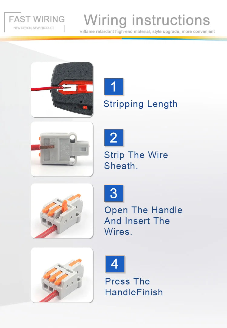 Mini Fast Universal Compact Conductor Junction Box Push-In Spring Terminal Block Wire Connector Electrical Cable Splitter