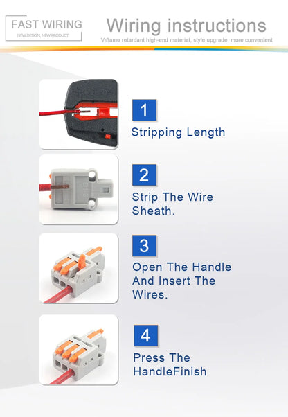 Mini Fast Universal Compact Conductor Junction Box Push-In Spring Terminal Block Wire Connector Electrical Cable Splitter
