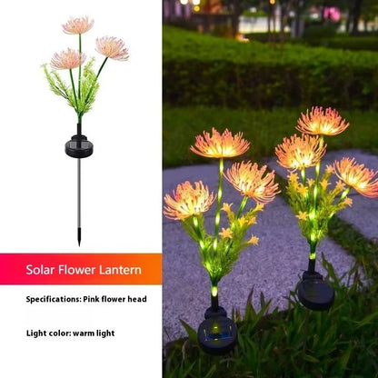 Solar LED Red Magic Lily Lights with 3 Glowing Flower Heads, Outdoor Yard, Garden, Lawn Decoration Flower Lamp