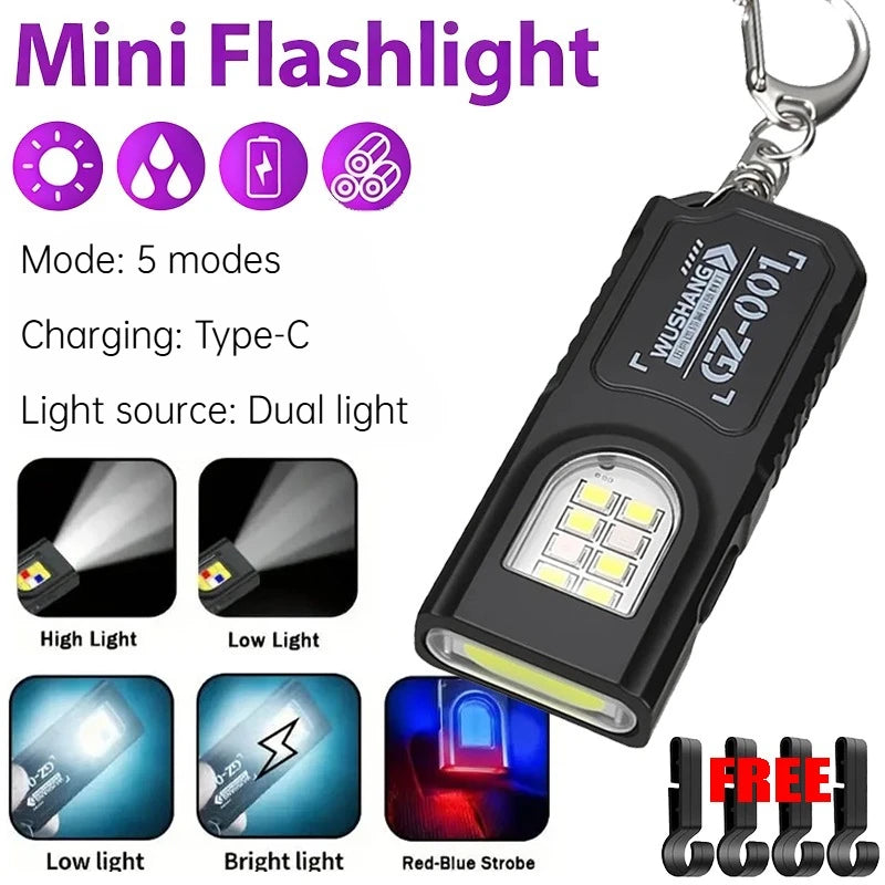 Mini Keychain Flashlight with Magnet Rechargeable Multifunction Torch Lamp Portable Clip on Flashlight Waterproof Camping Light