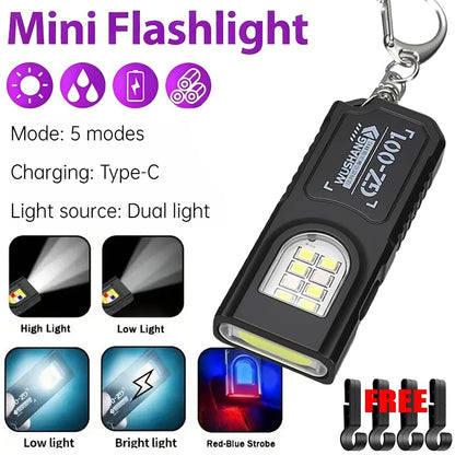Mini Keychain Flashlight with Magnet Rechargeable Multifunction Torch Lamp Portable Clip on Flashlight Waterproof Camping Light