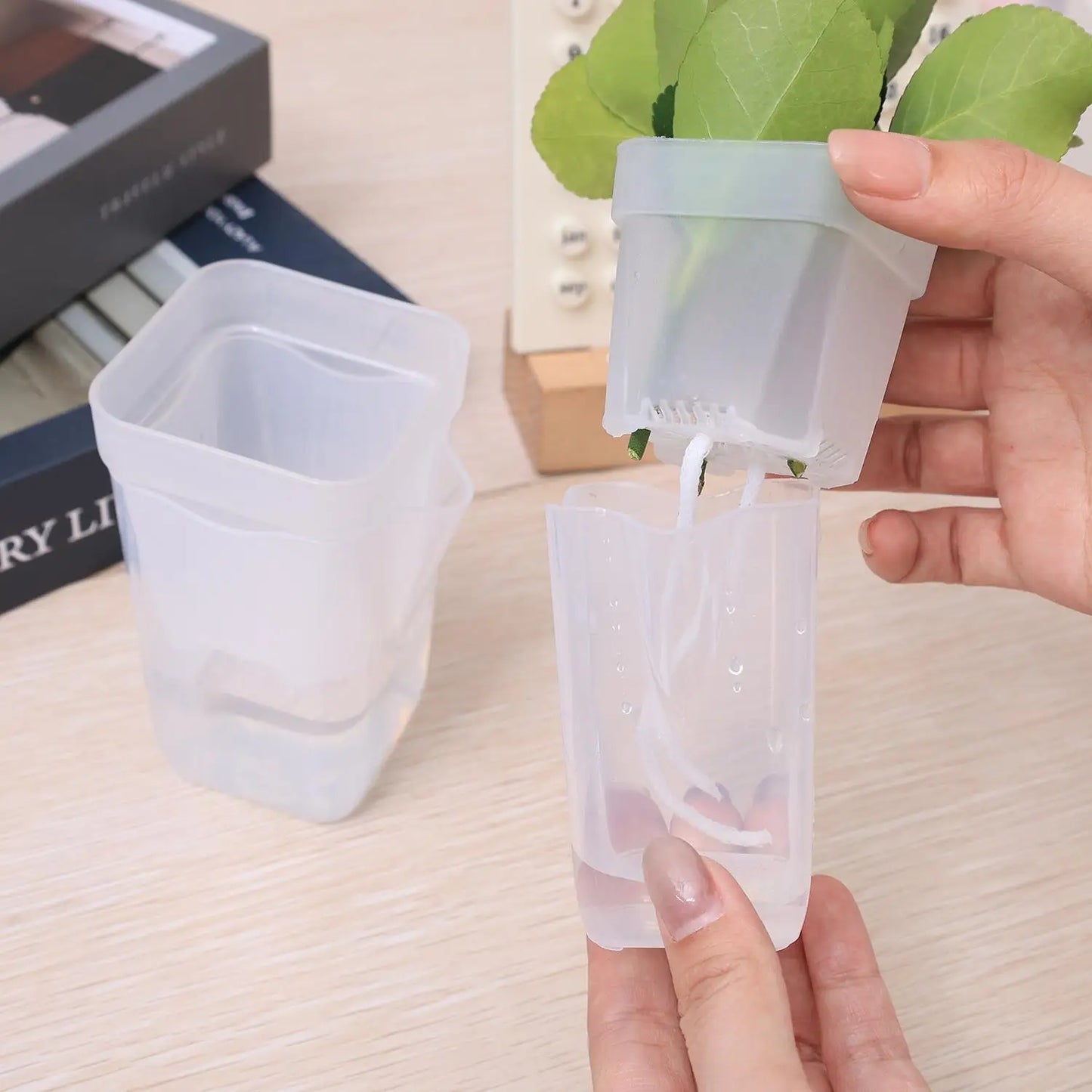 5./1PCS Self Watering Flower Pots Plastic Plant Pot with Drainage Holes Transparent Planting Flower Pot Home Garden Accessories