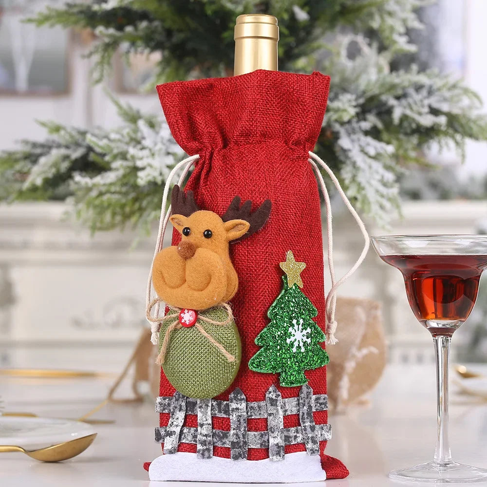 Creative Christmas Wine Bottle Cover Set Velvet Santa & Snowman Decor