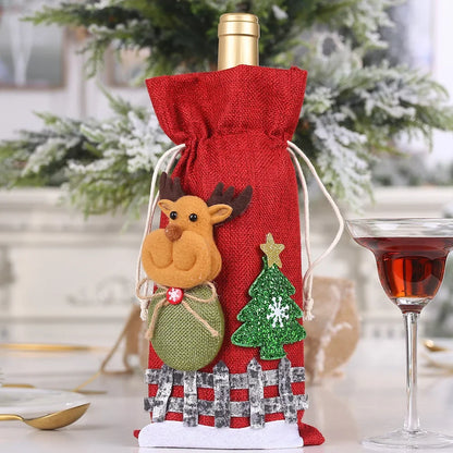 Creative Christmas Wine Bottle Cover Set Velvet Santa & Snowman Decor