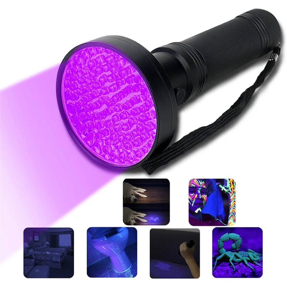 9-128 LED Ultraviolet Blacklight UV Light Lamp Detector for Dog Urine Stains Outdoor Waterproof 9-100 LED UV Flashlight Camping