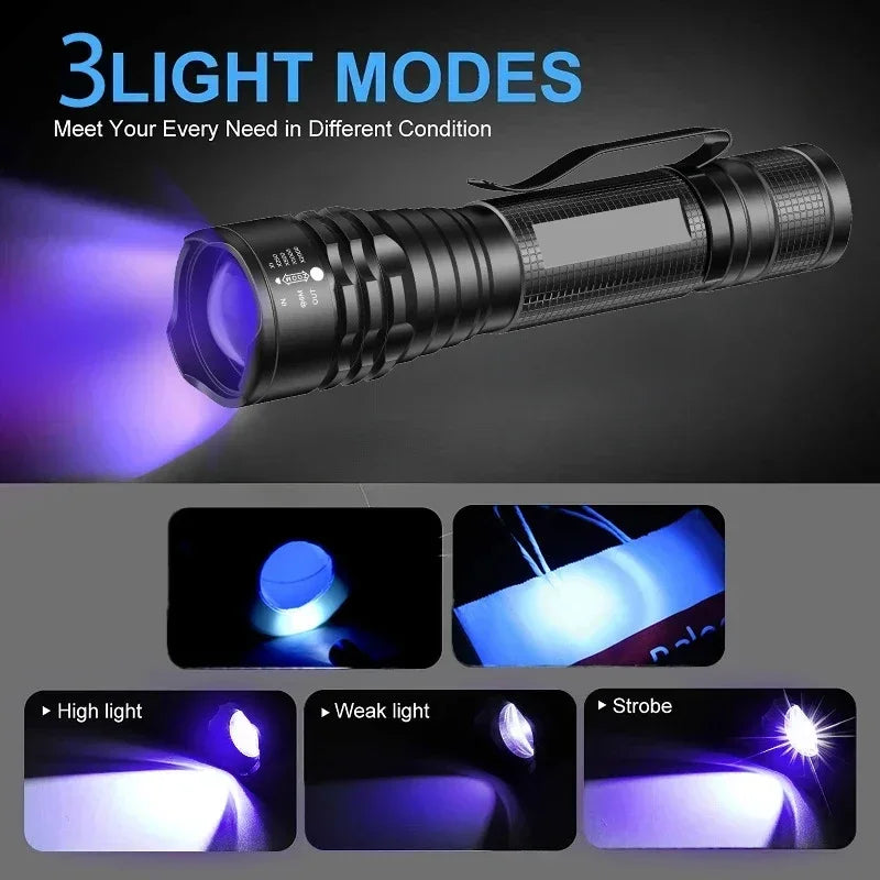 395NM Mini UV LED Flashlight Rechargeable Blacklight Lamp