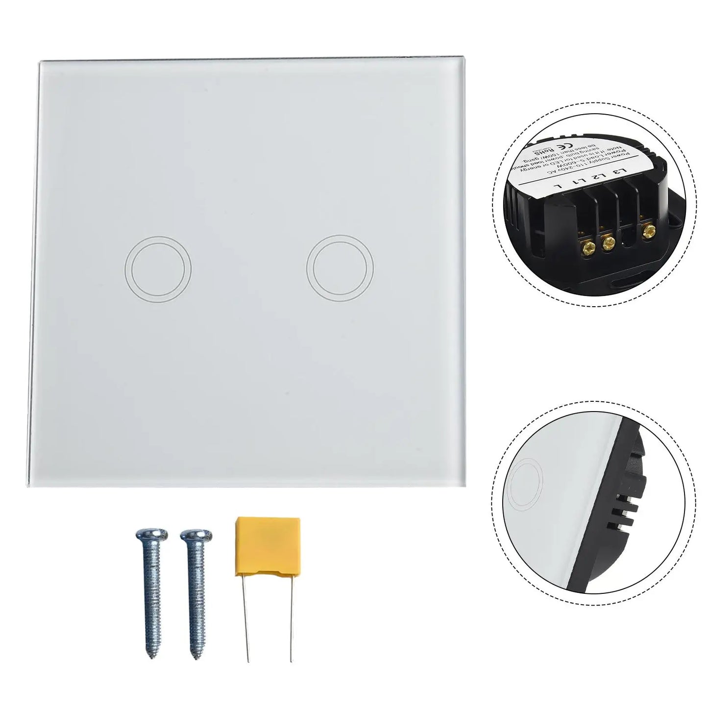 2-Gang Touch Switch Touch Dimmer Switch Office Lighting Home Decor 30 -90 Brightness Dimming No Neutral Wire Required