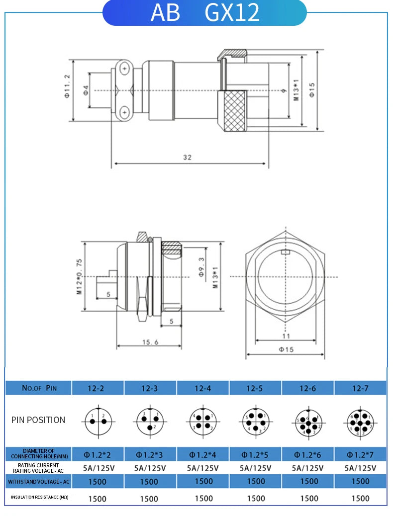 1PCS GX16 Auto Waterproof Connector 2-10 Pins with Power Cable Line Socket Plug — Suitable for Industrial Machinery and Equipment